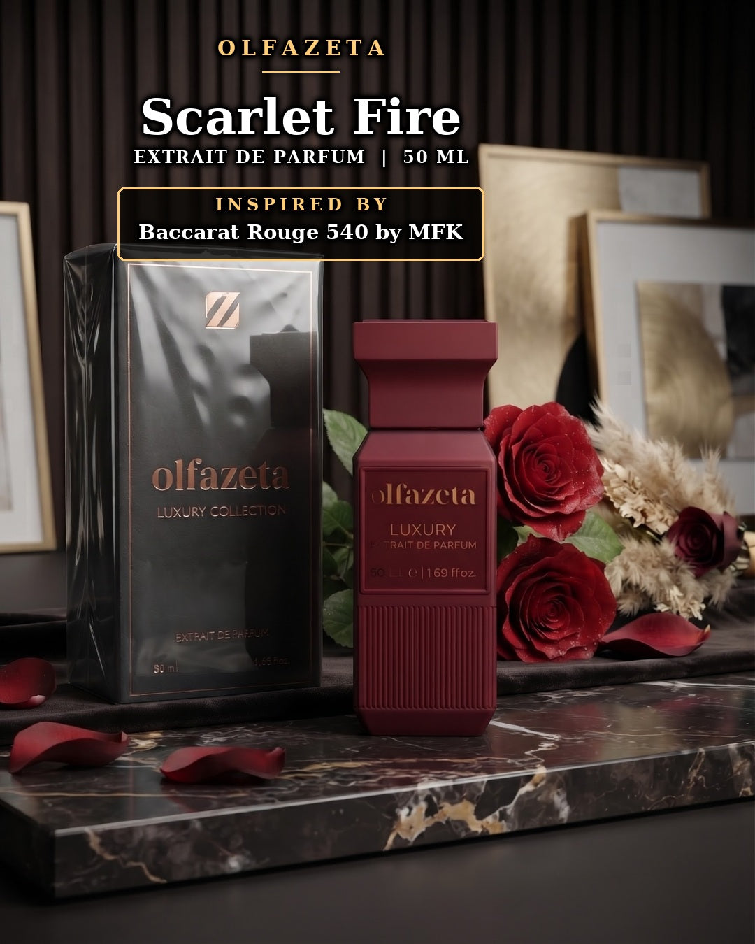 Olfazeta Scarlet Fire Extrait de Parfum 50 ml with Luxury Collection box, inspired by Baccarat Rouge 540 by Maison Francis Kurkdjian